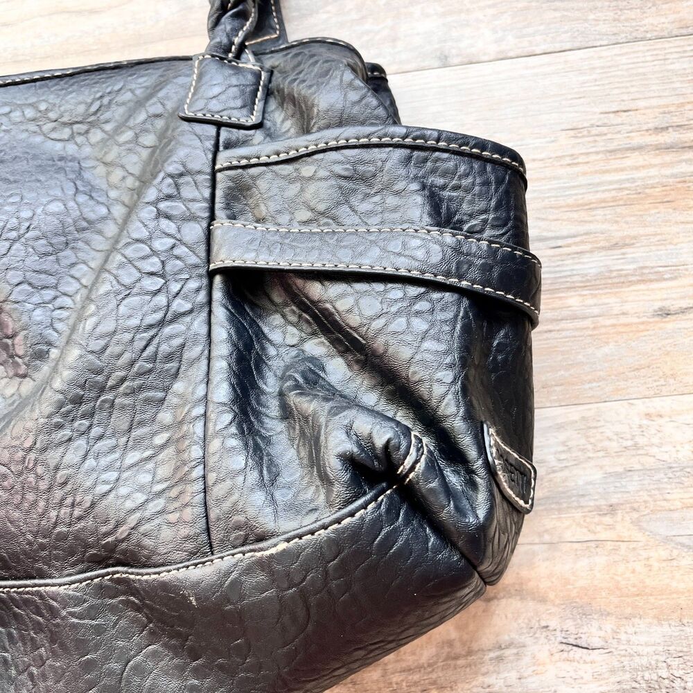 Y2K Black Faux Leather Shoulder Bag Braided Strap Silver Hardware Purse Grunge - Picture 4 of 11